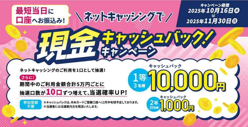 ネットキャッシングで、現金キャッシュバック!キャンペーン